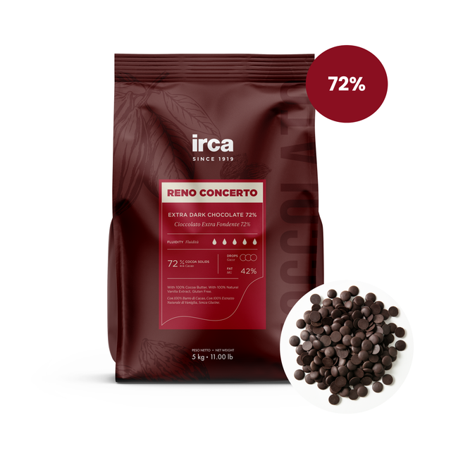 Obrázek produktu IRCA RENO CONCERTO FONDENTE ČOKOLÁDA HOŘKÁ 72% 40/42 5 kg