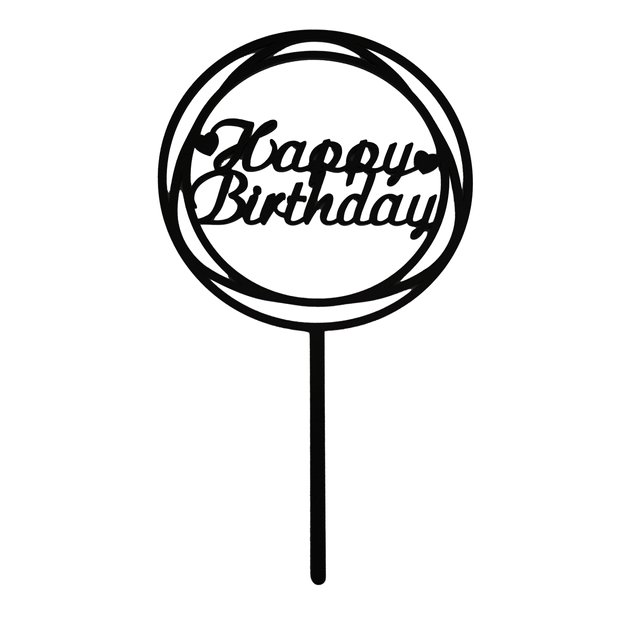 Obrázek produktu ZÁPICH DO DORTU DŘEVĚNÝ - HAPPY BIRTHDAY černý kulatý