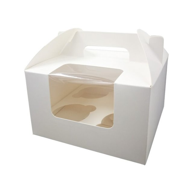 Obrázek produktu SA KRABIČKA bílá - na 4ks cupcakes 2díly s uchem 17x17x10cm (25ks v balení)